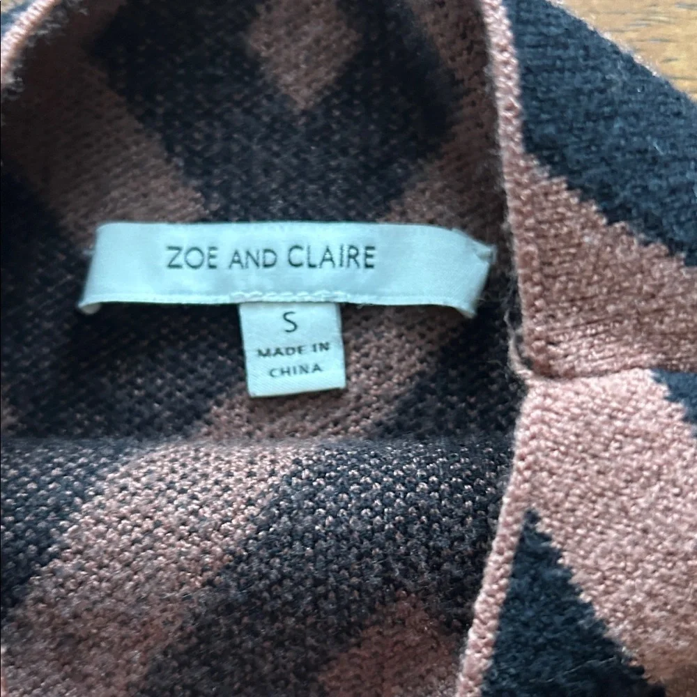 Zoe & Claire octagon print viscose blend funnel neck black brown sweater size S‍